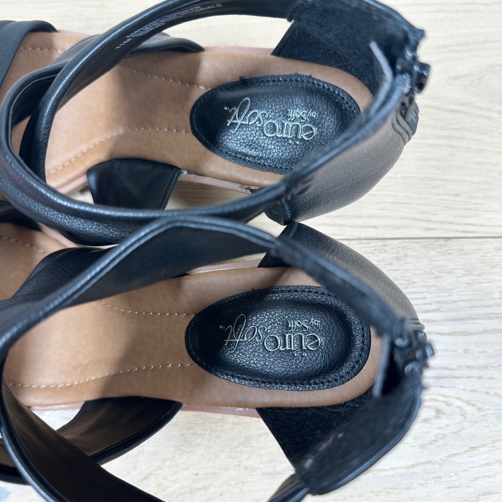 Eurosoft by Sofft Ginnifer Sandals Womens 11 Black Wedge Heel Strappy Comfort - Picture 10 of 12